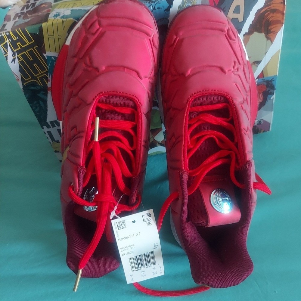 Adidas Marvel Harden Vol 3 J Iron Man Red Gold Basketball Shoes EG2626 Kids 4